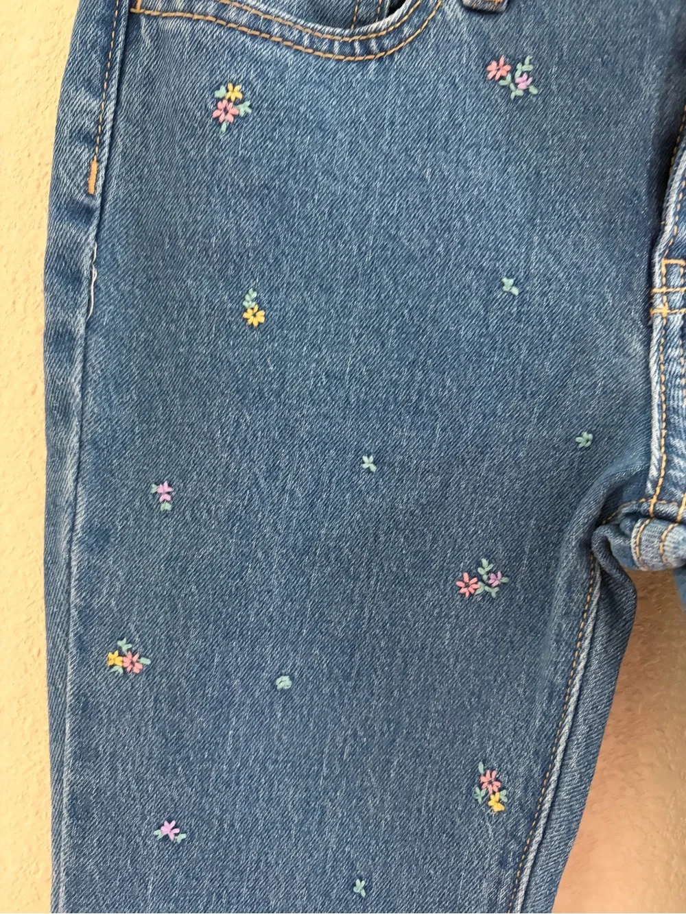 Old Navy Blue Wide-Leg Jeans with Multicolor Floral Embroidery